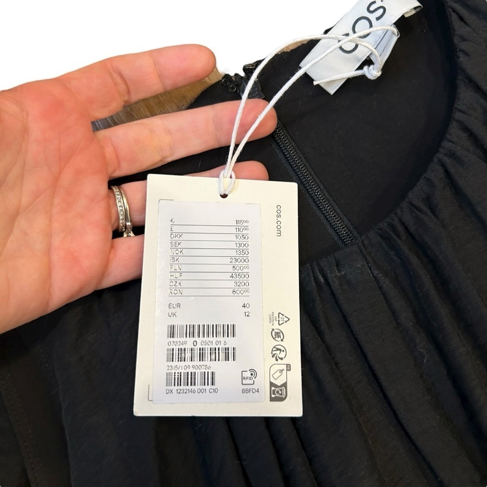 NWT COS black sleeveless bubble hem shift dress size medium Tencel minimalist - Picture 4 of 8